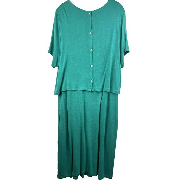 J Jill Woman Dress XL Tall Solid Blue Mint Layered Rayon Spandex Short Sleeve - Picture 5 of 6